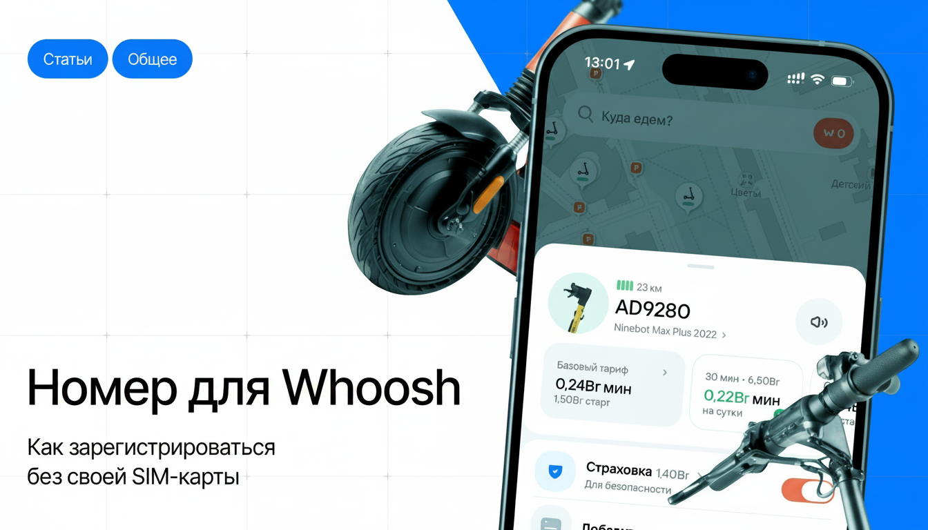 Скидка 30% на первые 3 поездки в Whoosh: регистрация по SMS через виртуальный номер.